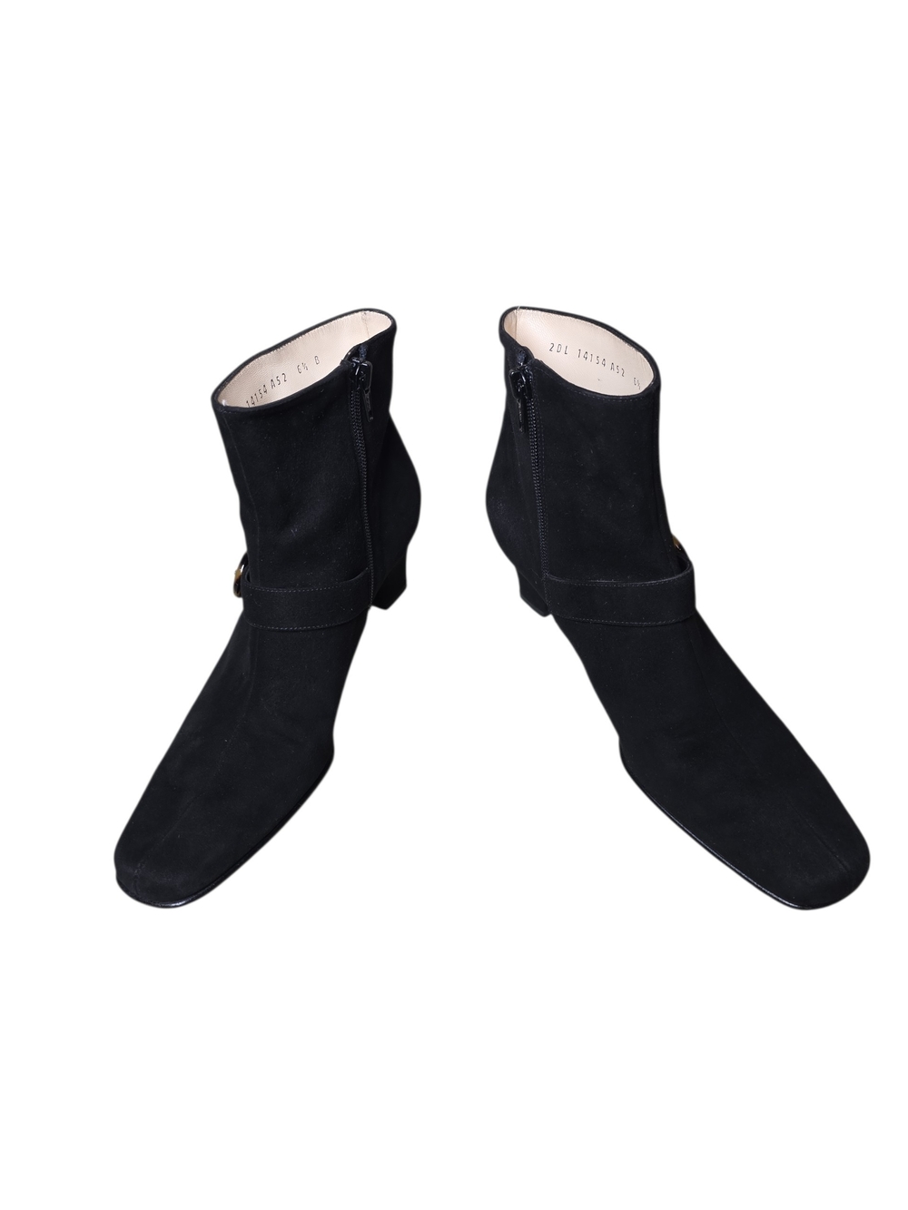 Salvatore Ferragamo Black Suede Mid-Heel Ankle Boots